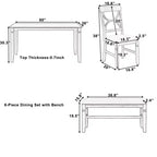 Set da pranzo in legno Whisen Farmhouse da 6 pezzi con panca imbottita e 4 sedie - Grigio+Bianco