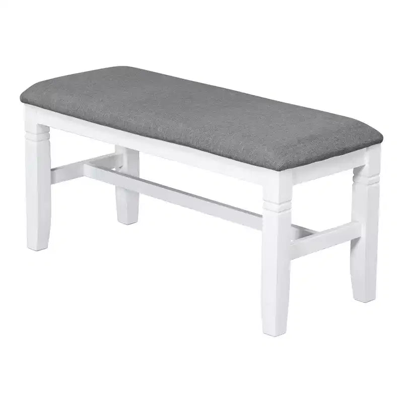 Set da pranzo in legno Whisen Farmhouse da 6 pezzi con panca imbottita e 4 sedie - Grigio+Bianco