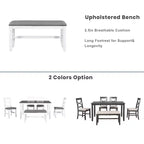 Set da pranzo in legno Whisen Farmhouse da 6 pezzi con panca imbottita e 4 sedie - Grigio+Bianco