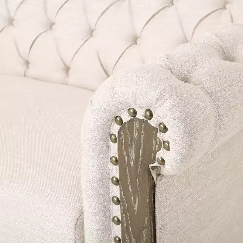 Divano a 3 Posti 79W, Divano Imbottito Vintage in Legno con Bottoni -Christopher Knight Home