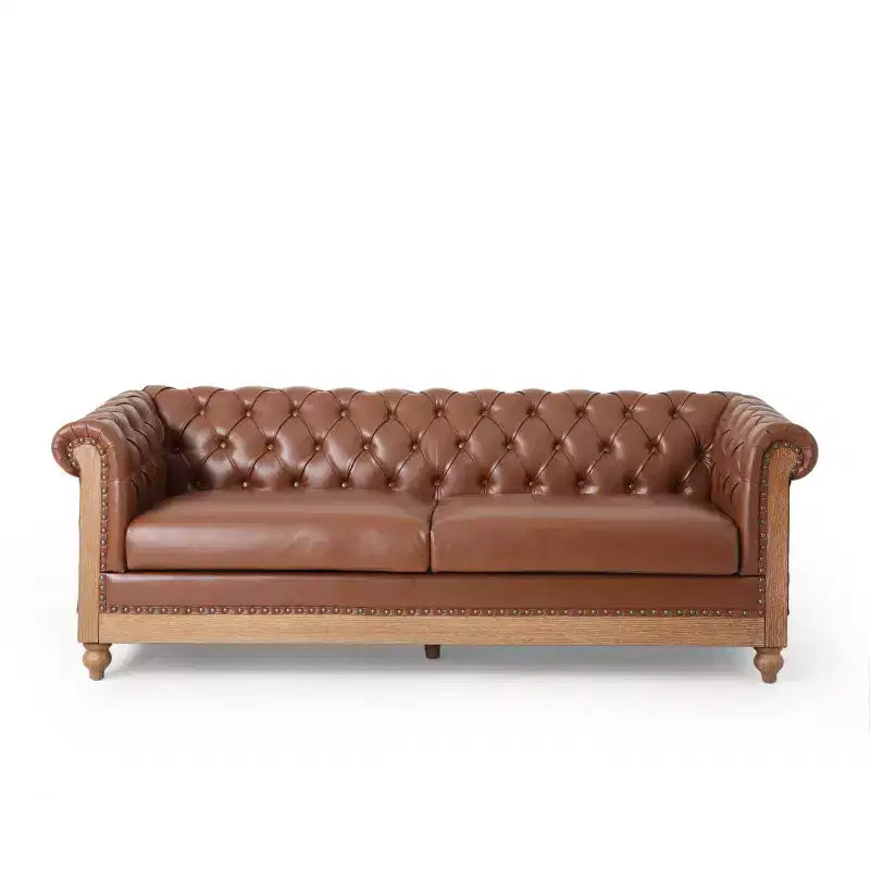 Divano a 3 Posti 79W, Divano Imbottito Vintage in Legno con Bottoni -Christopher Knight Home