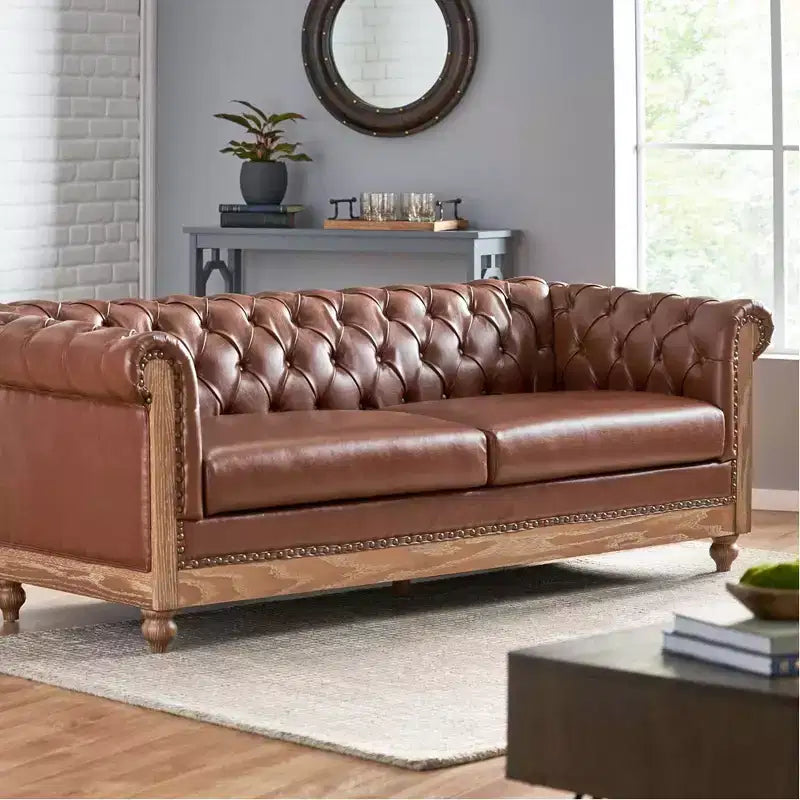 Divano a 3 Posti 79W, Divano Imbottito Vintage in Legno con Bottoni -Christopher Knight Home