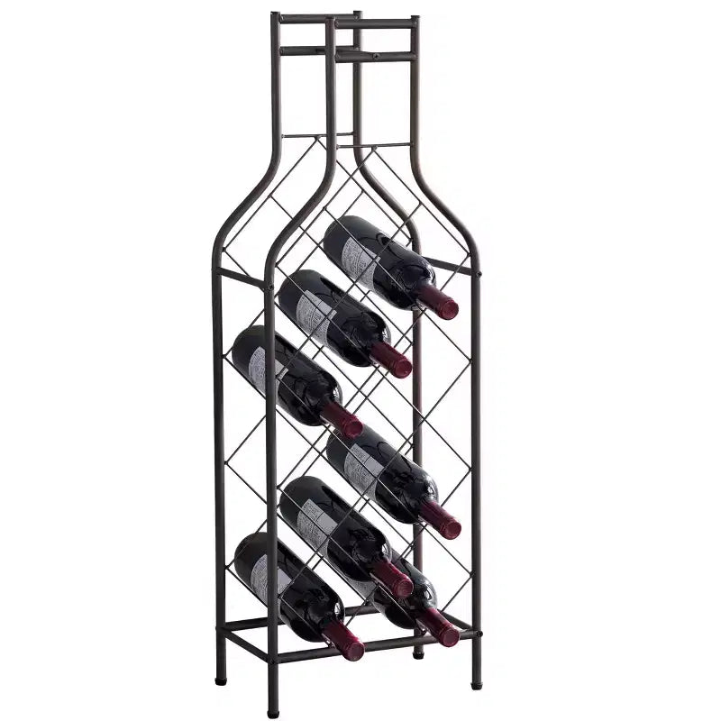 Kings Brand Furniture Porta Bottiglie da Vino in Metallo a 12 Bottiglie da Terra con Supporto a Forma di Bottiglia per Liquori, Peltro