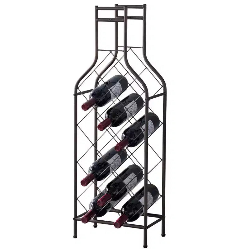 Kings Brand Furniture Porta Bottiglie da Vino in Metallo a 12 Bottiglie da Terra con Supporto a Forma di Bottiglia per Liquori, Peltro