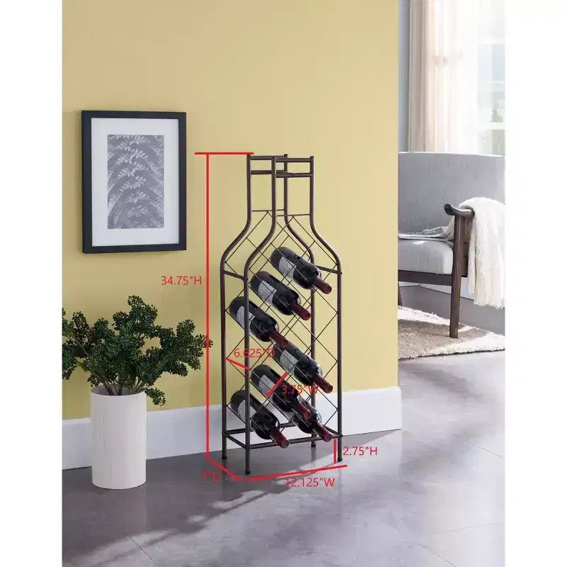 Kings Brand Furniture Porta Bottiglie da Vino in Metallo a 12 Bottiglie da Terra con Supporto a Forma di Bottiglia per Liquori, Peltro