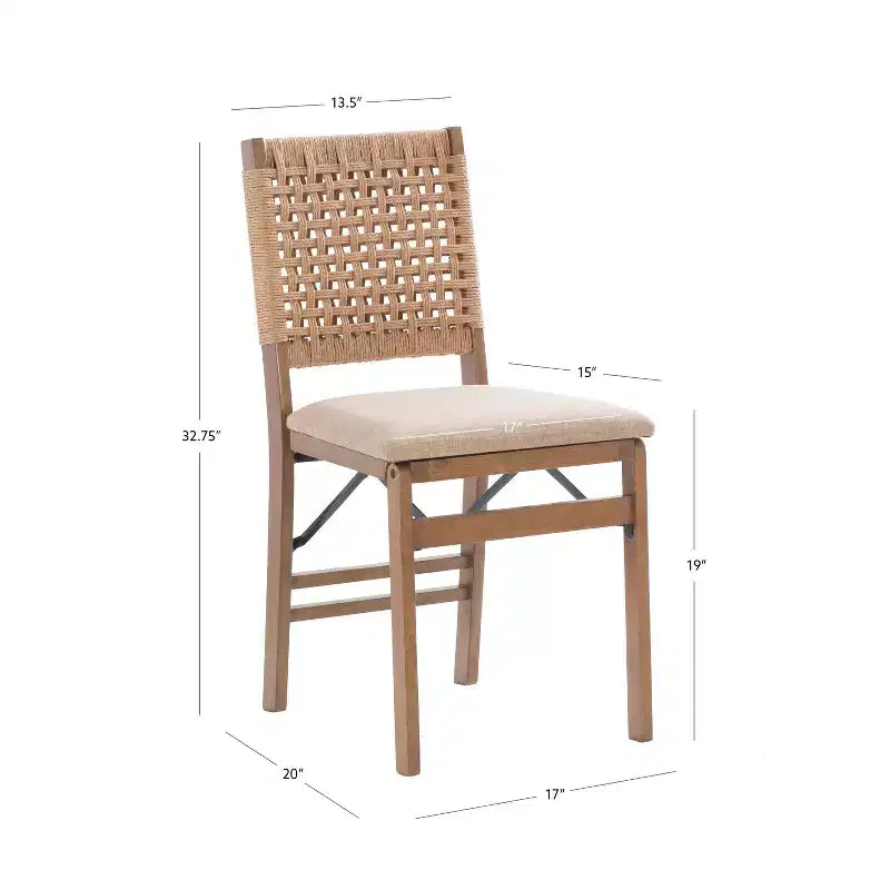 Sedia Pieghevole Moderna di Metà Secolo Linon Set di 2 con Schienale Intrecciato e Sedile Imbottito Valley, Colore Naturale
