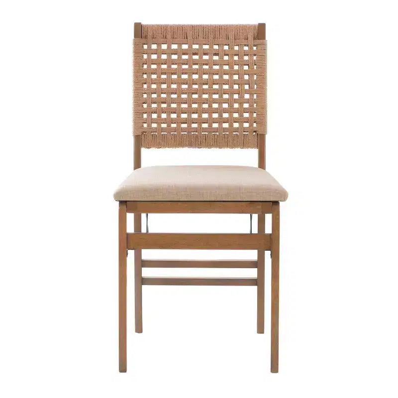 Sedia Pieghevole Moderna di Metà Secolo Linon Set di 2 con Schienale Intrecciato e Sedile Imbottito Valley, Colore Naturale