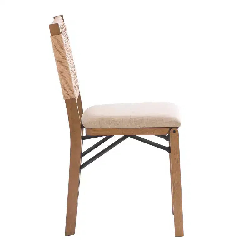 Sedia Pieghevole Moderna di Metà Secolo Linon Set di 2 con Schienale Intrecciato e Sedile Imbottito Valley, Colore Naturale
