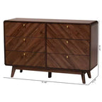 Cassettiera Baxton Studio Markell Wood a 6 cassetti Noce Marrone/Oro: Mobile Contenitore Moderno, Maniglie in Metallo