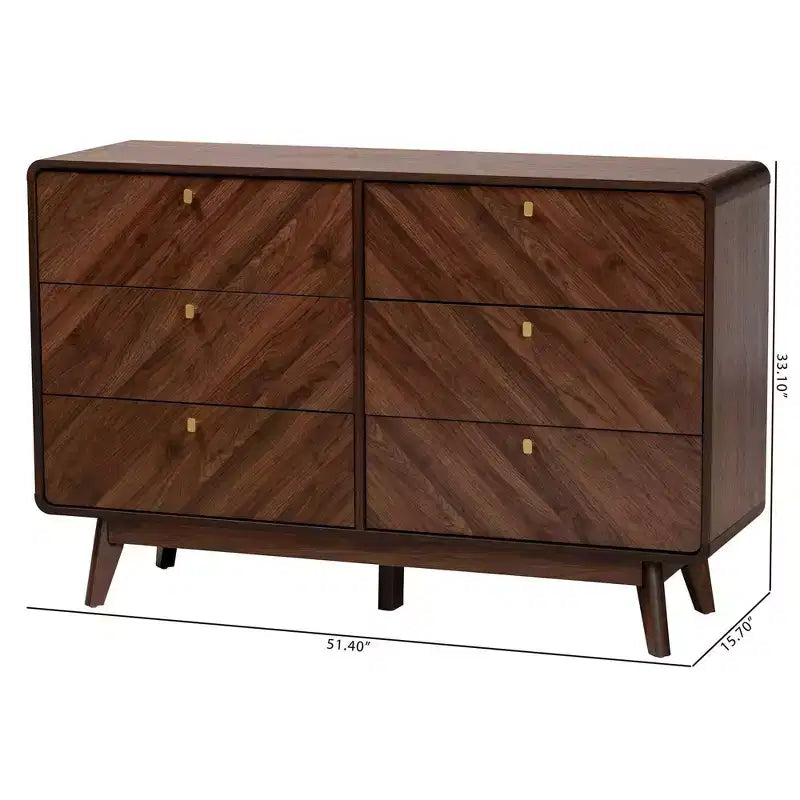 Cassettiera Baxton Studio Markell Wood a 6 cassetti Noce Marrone/Oro: Mobile Contenitore Moderno, Maniglie in Metallo