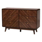 Cassettiera Baxton Studio Markell Wood a 6 cassetti Noce Marrone/Oro: Mobile Contenitore Moderno, Maniglie in Metallo