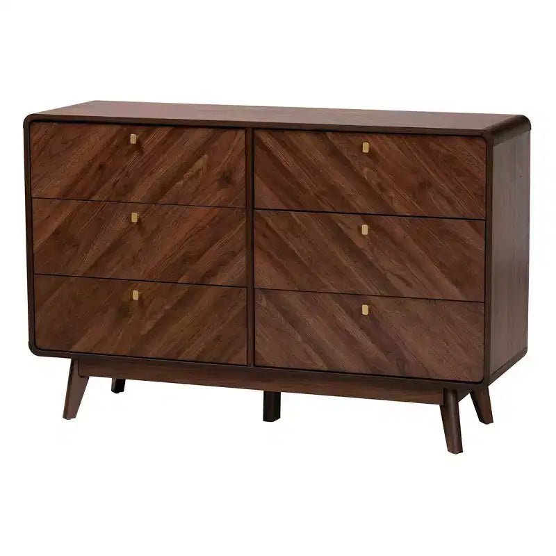 Cassettiera Baxton Studio Markell Wood a 6 cassetti Noce Marrone/Oro: Mobile Contenitore Moderno, Maniglie in Metallo
