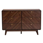 Cassettiera Baxton Studio Markell Wood a 6 cassetti Noce Marrone/Oro: Mobile Contenitore Moderno, Maniglie in Metallo