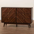 Cassettiera Baxton Studio Markell Wood a 6 cassetti Noce Marrone/Oro: Mobile Contenitore Moderno, Maniglie in Metallo