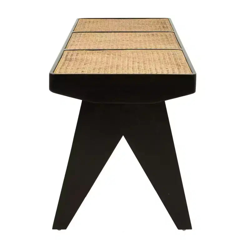 East at Main Panca Franco Nera da 55": Rattan Intrecciato a Mano, Base in Legno di Mango, Forma Rettangolare, Non Imbottita