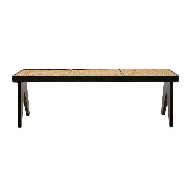 East at Main Panca Franco Nera da 55": Rattan Intrecciato a Mano, Base in Legno di Mango, Forma Rettangolare, Non Imbottita