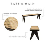 East at Main Panca Franco Nera da 55": Rattan Intrecciato a Mano, Base in Legno di Mango, Forma Rettangolare, Non Imbottita