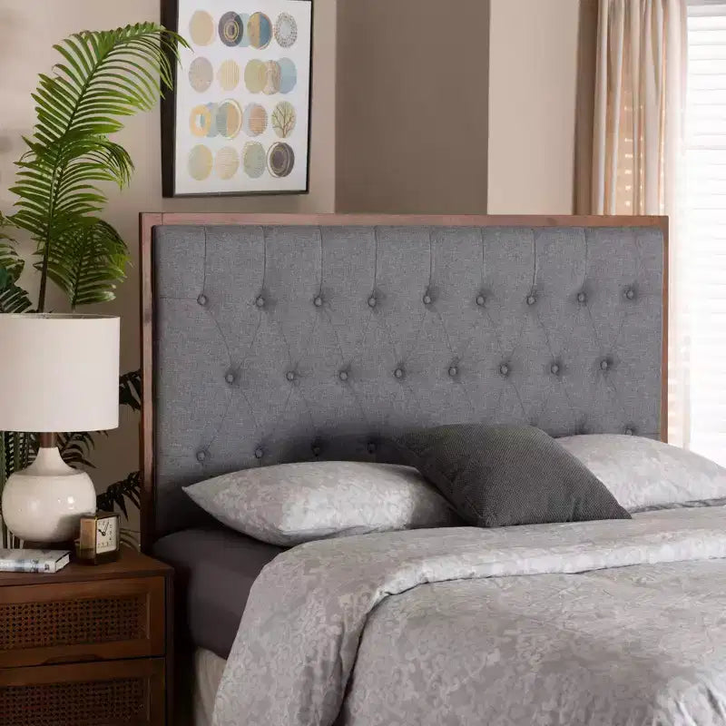 Baxton Studio Baxton Studio Testata Letto King Harumi Tessuto e Legno Grigio/Noce Marrone