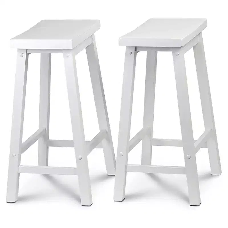 Sgabelli da cucina PJ Wood Classic Saddle-Seat da 60 cm per case, sale da pranzo e bar, senza schienale, con 4 gambe quadre, bianchi (confezione da 4)