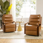 Poltrona reclinabile manuale girevole e a dondolo Clemens in vera pelle con braccioli decorativi curvi, set da 2 | ART OF LIVING DESIGNS