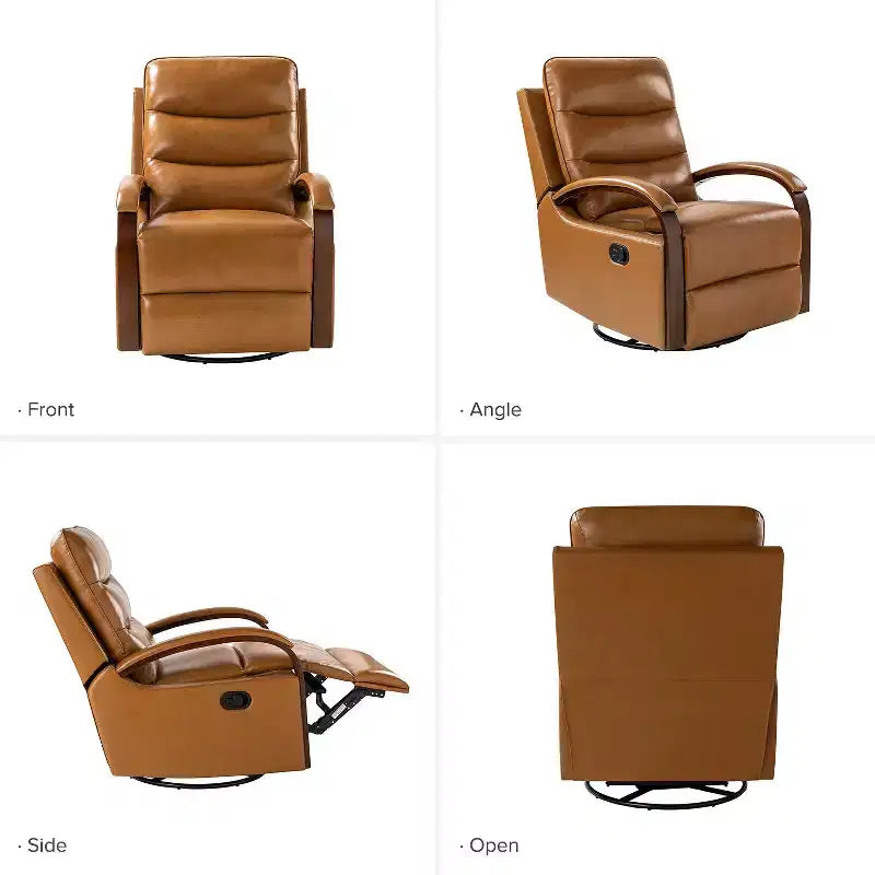 Poltrona reclinabile manuale girevole e a dondolo Clemens in vera pelle con braccioli decorativi curvi, set da 2 | ART OF LIVING DESIGNS