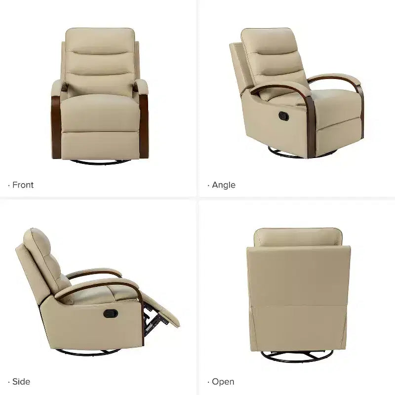 Poltrona reclinabile manuale girevole e a dondolo Clemens in vera pelle con braccioli decorativi curvi, set da 2 | ART OF LIVING DESIGNS