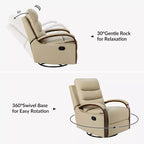 Poltrona reclinabile manuale girevole e a dondolo Clemens in vera pelle con braccioli decorativi curvi, set da 2 | ART OF LIVING DESIGNS