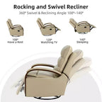 Poltrona reclinabile manuale girevole e a dondolo Clemens in vera pelle con braccioli decorativi curvi, set da 2 | ART OF LIVING DESIGNS