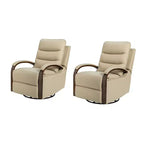 Poltrona reclinabile manuale girevole e a dondolo Clemens in vera pelle con braccioli decorativi curvi, set da 2 | ART OF LIVING DESIGNS