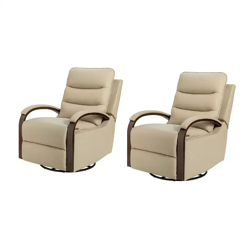 Poltrona reclinabile manuale girevole e a dondolo Clemens in vera pelle con braccioli decorativi curvi, set da 2 | ART OF LIVING DESIGNS
