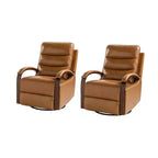 Poltrona reclinabile manuale girevole e a dondolo Clemens in vera pelle con braccioli decorativi curvi, set da 2 | ART OF LIVING DESIGNS