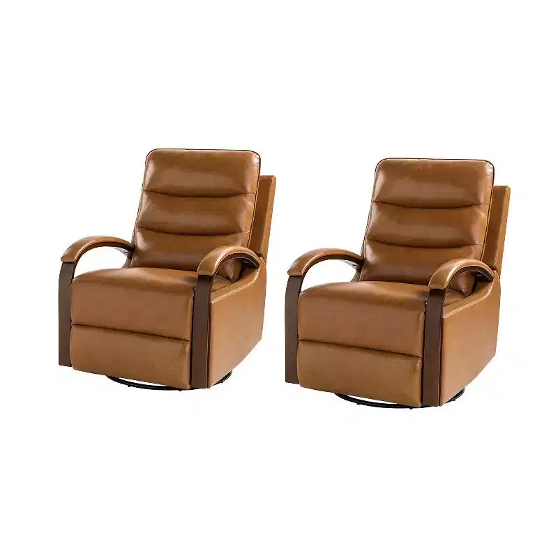 Poltrona reclinabile manuale girevole e a dondolo Clemens in vera pelle con braccioli decorativi curvi, set da 2 | ART OF LIVING DESIGNS