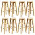 PJ Wood Classic Round Seat 29 Tall Kitchen Counter Stools for Homes, Dining Spaces, and Bars with Backless Seats & 4 Square Legs, Natural (Set of 8)