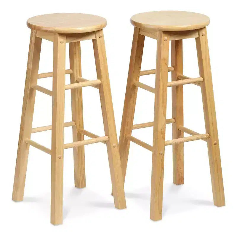 Sgabelli da cucina alti 29" PJ Wood Classic con sedile rotondo per case, sale da pranzo e bar, senza schienale e con 4 gambe quadre, naturale (set da 8)