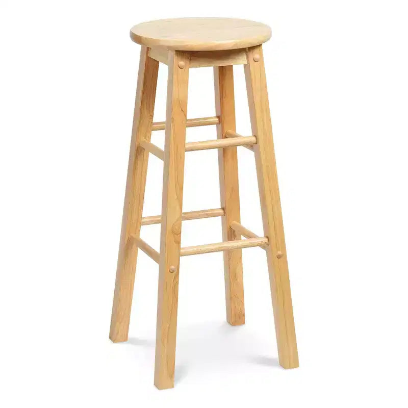 Sgabelli da cucina alti 29" PJ Wood Classic con sedile rotondo per case, sale da pranzo e bar, senza schienale e con 4 gambe quadre, naturale (set da 8)