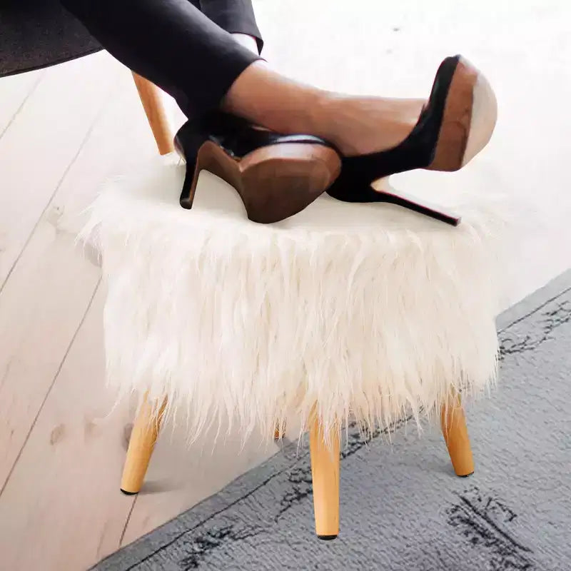 Sgabello rotondo in pelliccia sintetica Cheer Collection 17 (bianco)