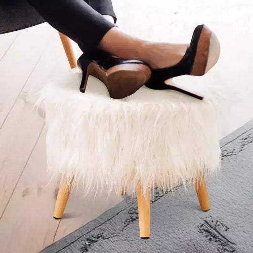 Sgabello rotondo in pelliccia sintetica Cheer Collection 17 (bianco)