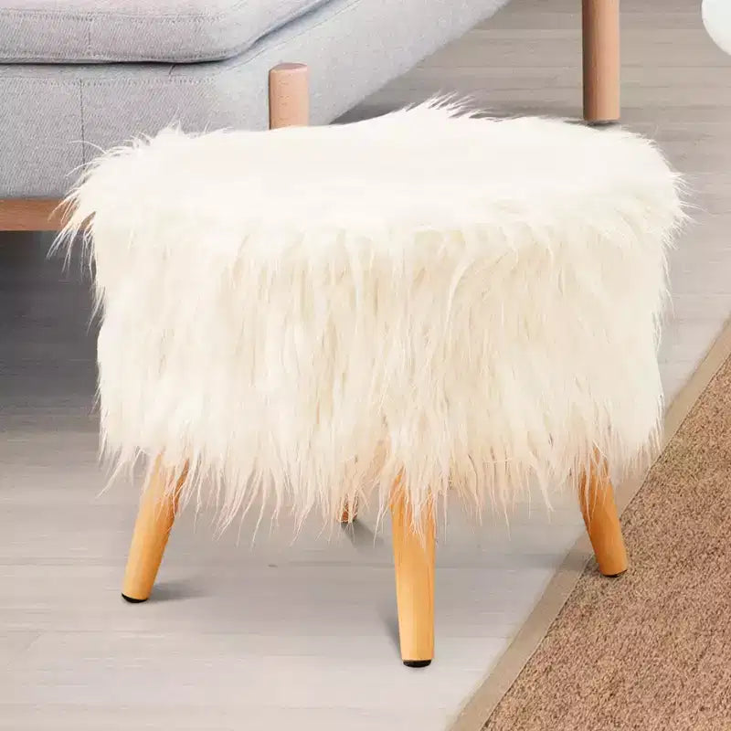 Sgabello rotondo in pelliccia sintetica Cheer Collection 17 (bianco)