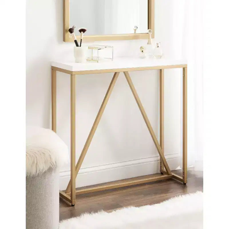 Kate and Laurel Truss, tavolo consolle rettangolare in MDF, 30x10x30, bianco e oro