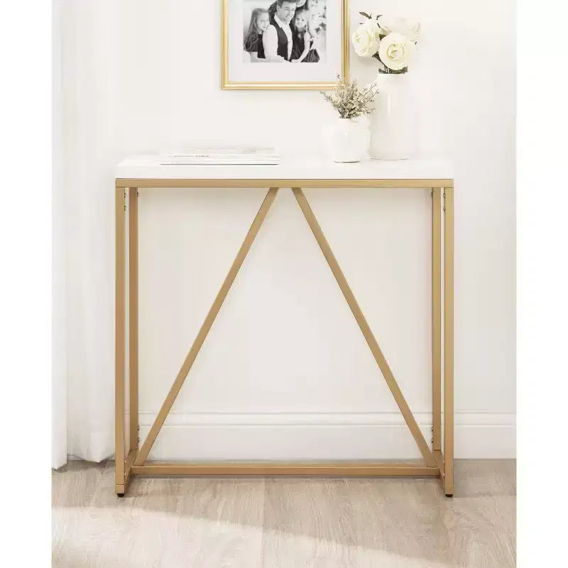 Kate and Laurel Truss, tavolo consolle rettangolare in MDF, 30x10x30, bianco e oro
