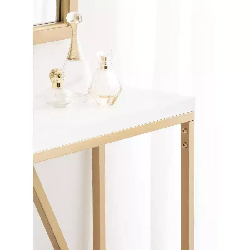 Kate and Laurel Truss, tavolo consolle rettangolare in MDF, 30x10x30, bianco e oro