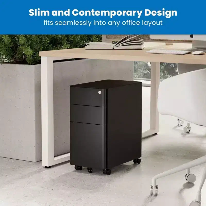 Mount-It! Cassettiera Portadocumenti Mobile con 3 Cassetti e Serratura | Design Sottile per Archiviazione e Organizzazione Sotto la Scrivania per Documenti, Cartelle e Forniture per Ufficio | Nero