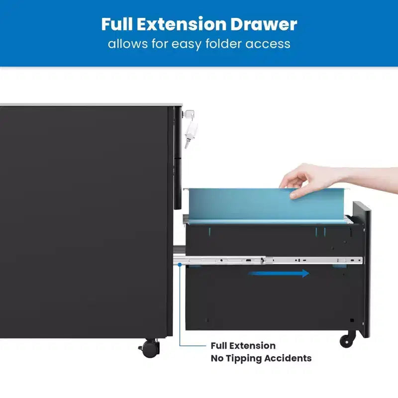Mount-It! Cassettiera Portadocumenti Mobile con 3 Cassetti e Serratura | Design Sottile per Archiviazione e Organizzazione Sotto la Scrivania per Documenti, Cartelle e Forniture per Ufficio | Nero
