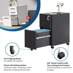 Mount-It! Cassettiera Portadocumenti Mobile con 3 Cassetti e Serratura | Design Sottile per Archiviazione e Organizzazione Sotto la Scrivania per Documenti, Cartelle e Forniture per Ufficio | Nero