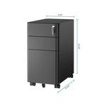 Mount-It! Cassettiera Portadocumenti Mobile con 3 Cassetti e Serratura | Design Sottile per Archiviazione e Organizzazione Sotto la Scrivania per Documenti, Cartelle e Forniture per Ufficio | Nero