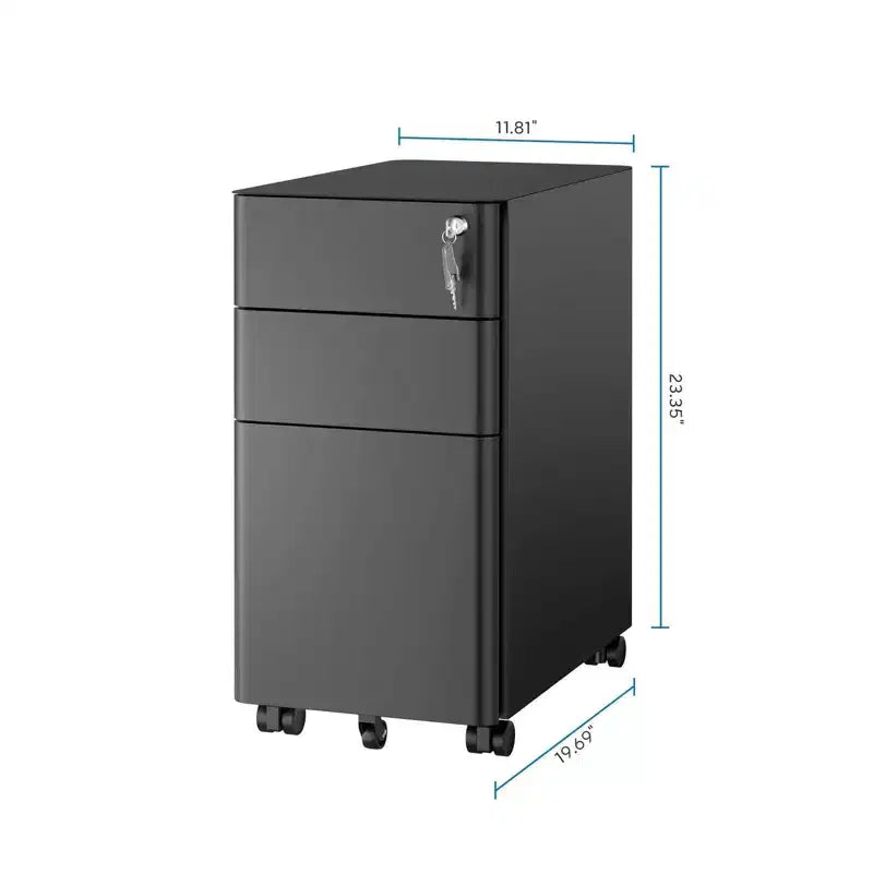 Mount-It! Cassettiera Portadocumenti Mobile con 3 Cassetti e Serratura | Design Sottile per Archiviazione e Organizzazione Sotto la Scrivania per Documenti, Cartelle e Forniture per Ufficio | Nero