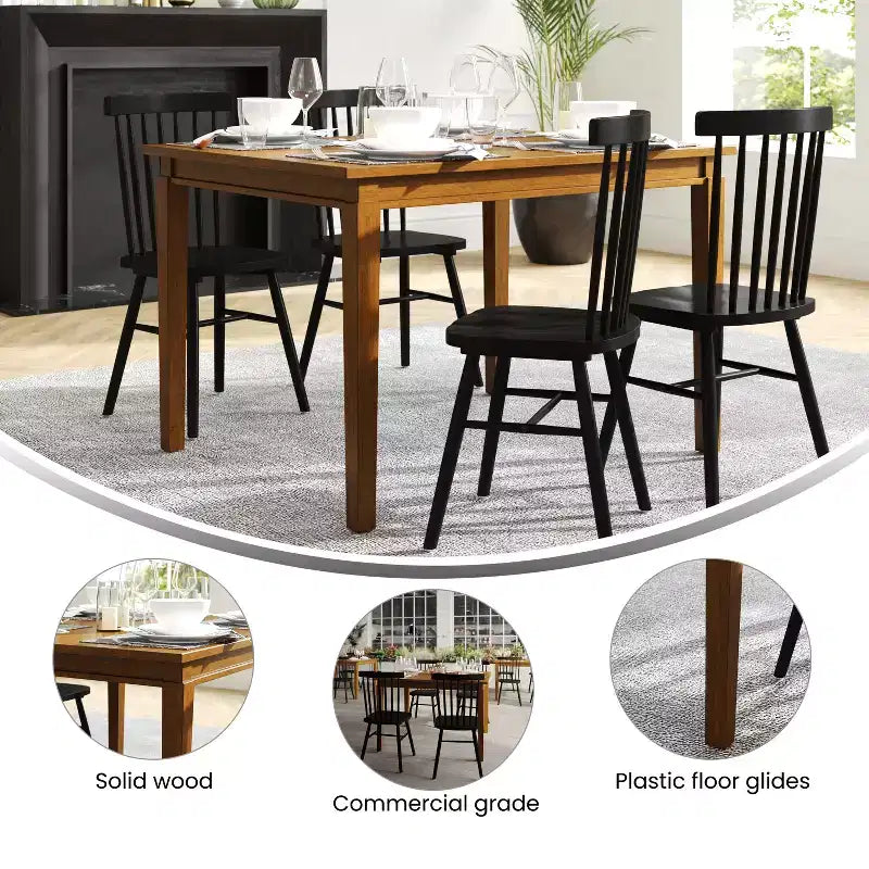 Flash Furniture Henry - Tavolo da pranzo in legno massello, rettangolare, di grado commerciale, per 4 persone