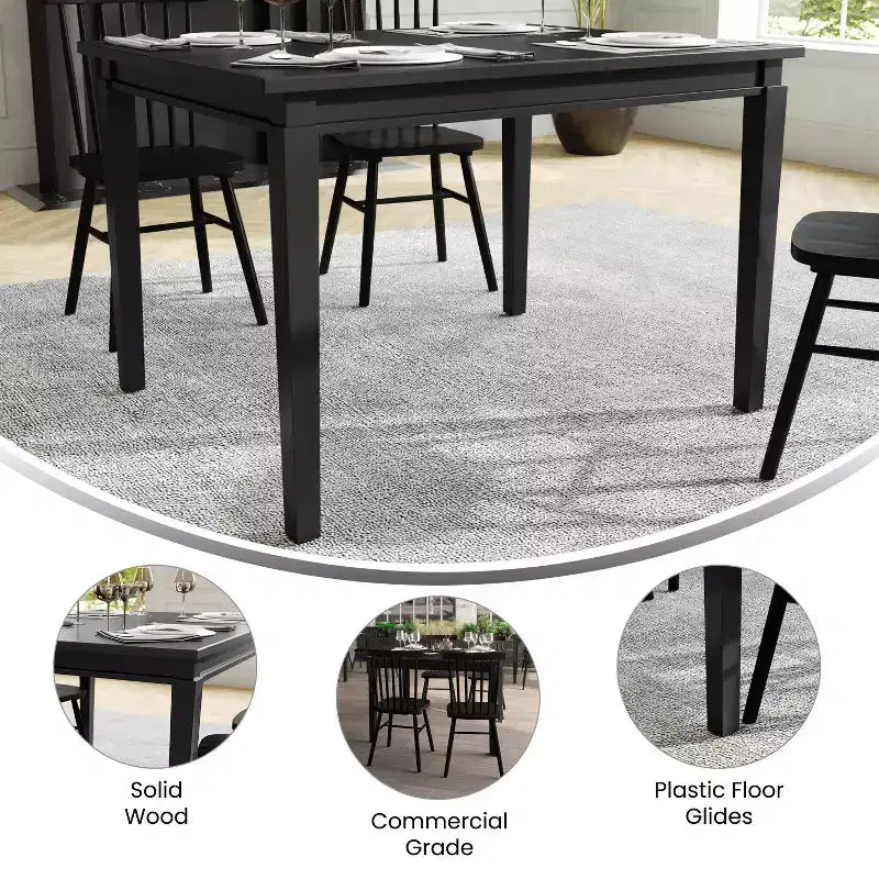 Flash Furniture Henry - Tavolo da pranzo in legno massello, rettangolare, di grado commerciale, per 4 persone
