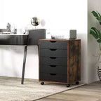 Cassettiera Costway a 5 cassetti, mobile contenitore con ruote, marrone rustico