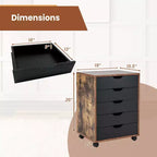 Cassettiera Costway a 5 cassetti, mobile contenitore con ruote, marrone rustico